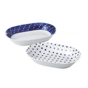 【西海陶器】藍丸紋2入橢圓盤組(日本美濃燒)